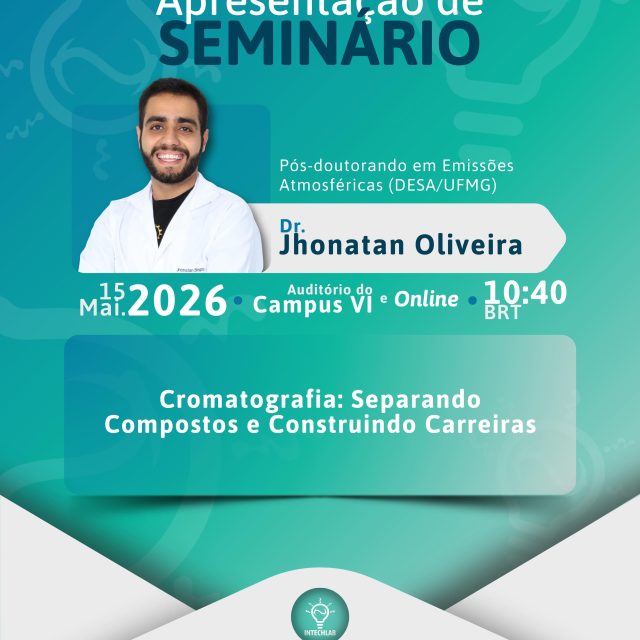 Convite para apresentação de seminário 👨🏻‍🏫

Convidamos a todos para assistir a apresentação “Cromatografia: Separando compostos e construindo carreiras” do Jhonatan Bispo, pós-doutorando parceiro de nosso laboratório, no dia 15 de maio (sexta-feira), onde ele irá compartilhar um pouco de sua trajetória acadêmica na área de cromatografia.

O seminário ocorrerá no campus VI do CEFET-MG e será transmitido pelo Conferência Web (link no direct). Desde já agradecemos a presença de todos! 💚

#seminário #posdoc #cromatografia